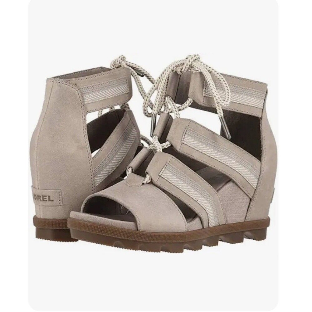 Sorel Women's Joanie II Lace Up Wedge Sandals Dove Gray Size 10